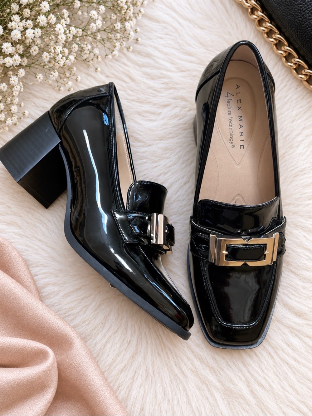 Alex Marie Black Patent Loafer Heels
